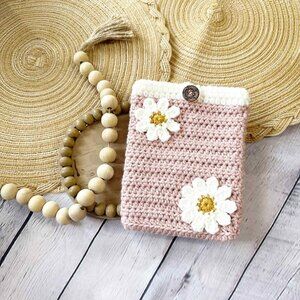 Pink Daisy Crochet 6" or 7" Kindle Sleeve